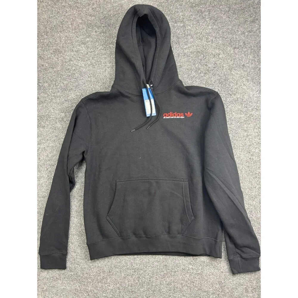 Adidas‎ Hoodie Mens Medium Black Pullover Fleece Sweatshirt Trefoil Graphic Logo